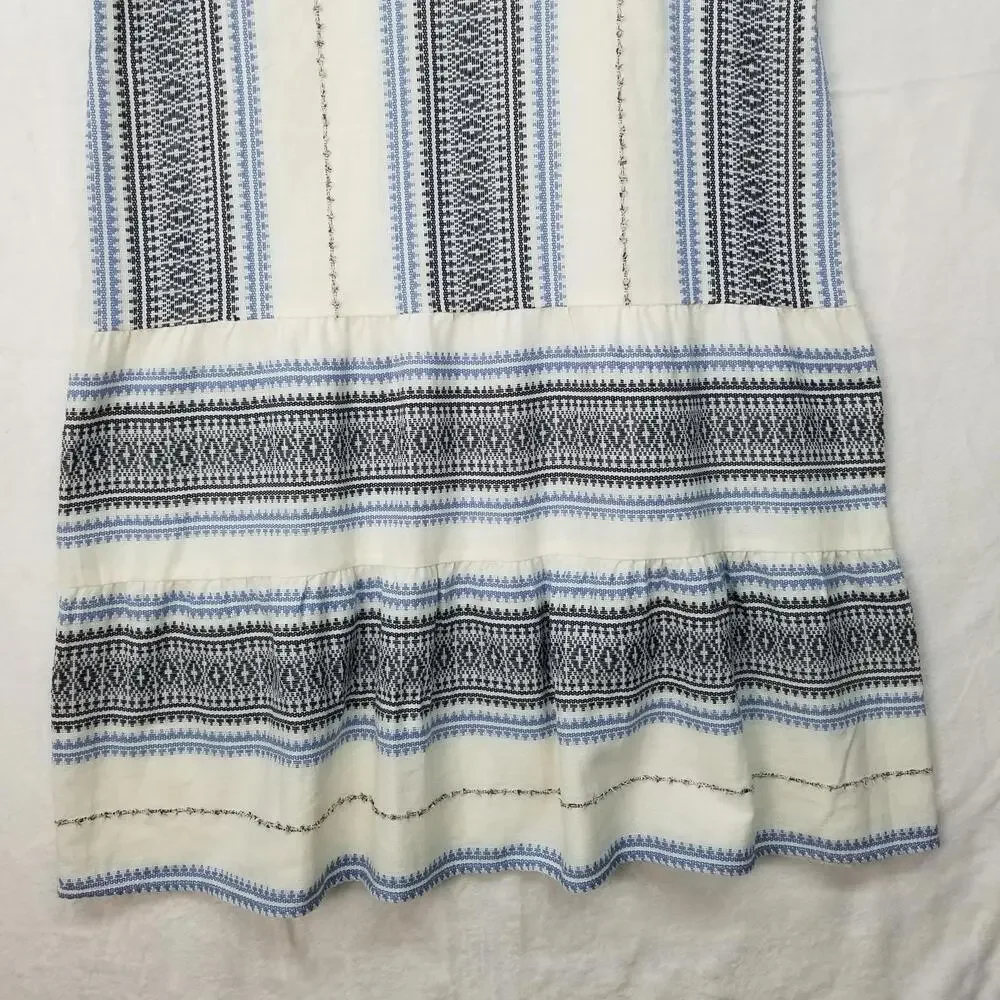 J. Jill V-neck Sleeveless Tiered Midi Dress Womens XS‎ White Blue Striped Cotton